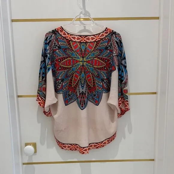 JEALOUS TOMATO boho print kimono wrap cardigan coverup blue red black ivory S - Picture 2 of 10